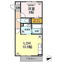 クレストシエル 3階1LDKの間取り