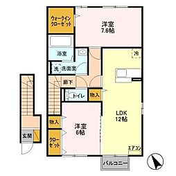 JR常磐線 神立駅 バス15分 西山下車 徒歩4分の賃貸アパート 2階2LDKの間取り