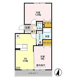 東武伊勢崎線 谷塚駅 徒歩19分の賃貸アパート 2階2DKの間取り