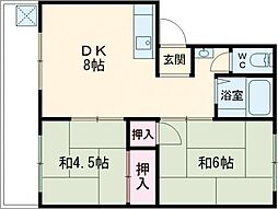 TウエストマンションA棟 2DKの間取図画像