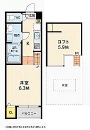 アールグレイス石橋 1Kの間取図画像
