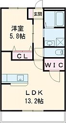 ブロードタウン神野II　Ｂ棟 2階1LDKの間取り