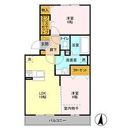 JR武蔵野線 越谷レイクタウン駅 徒歩16分の賃貸アパート 2階2LDKの間取り