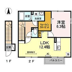ルミエール　Ｂ 2階1LDKの間取り