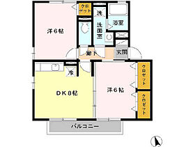 フルール・プリムヴェール　B棟 205 2階2DKの間取り