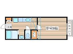 リジェール壱番館 2階1Kの間取り