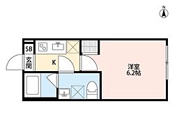 La Luce 東大和 2階1Kの間取り