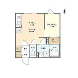 名古屋市営名城線 東別院駅 徒歩4分の賃貸マンション 4階ワンルームの間取り