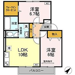 ヴィラ西福原　A棟 2階2LDKの間取り