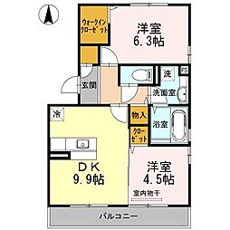 ICHIミヤノシタ 2DKの間取図画像
