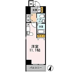 カスタリア三宮 13階ワンルームの間取り