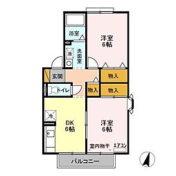 JR常磐線 荒川沖駅 3.6kmの賃貸アパート 1階2DKの間取り