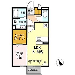 リバーウエスト 2階1LDKの間取り