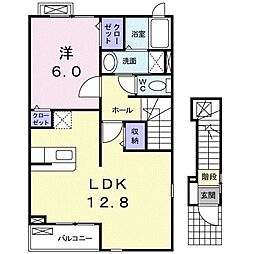 サン・ヒルズB 1LDKの間取図画像