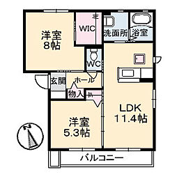 シャーメゾンマニエールII　B棟 1階2LDKの間取り