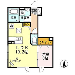グロワール・D・中央 1LDKの間取図画像