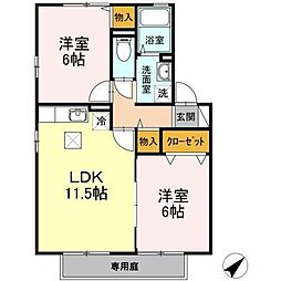 ｏｌｄ　Ｔｒｅｅ　I棟 1階2LDKの間取り