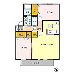 メルベーユ光 1階2LDKの間取り