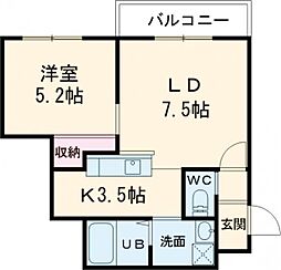 アンジュード 1LDKの間取図画像