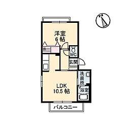 シャーメゾン大供 2階1LDKの間取り