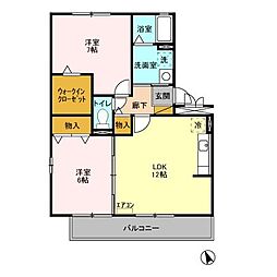 マリンコート鴨川 2階2LDKの間取り