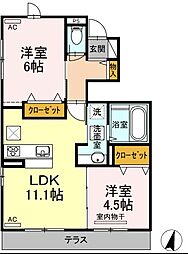 メルシー・ボナール 1階2LDKの間取り