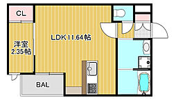 セブンプロート府中町本町 2階1LDKの間取り