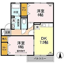 ブラゾーネ　B棟 1階2DKの間取り