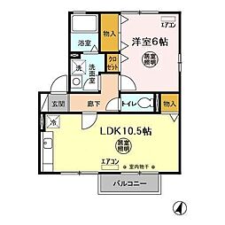 グリーンアレイA 1LDKの間取図画像
