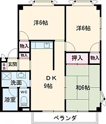 ヴィラハピネス 2階3DKの間取り