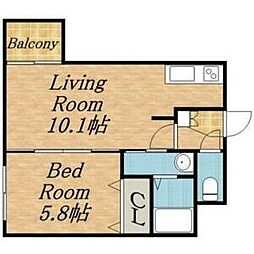 ヴォーネン豊平公園 2階1LDKの間取り