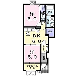 ジャルディーノC 2DKの間取図画像