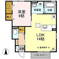 シャンピアB棟 1LDKの間取図画像