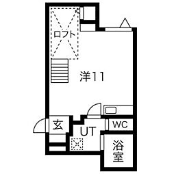 ブリリアントアパートメント伝馬 1階ワンルームの間取り