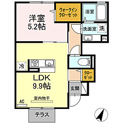 ボンヌール 1階1LDKの間取り