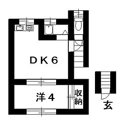 アップルハウス 2階1DKの間取り