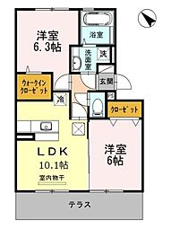 ディアコート桜木 2LDKの間取図画像