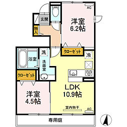 プレミール益城 1階2LDKの間取り