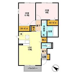 JR鹿島線 鹿島神宮駅 17.8kmの賃貸アパート 1階2LDKの間取り