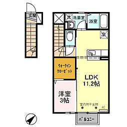 キララ 2階1LDKの間取り