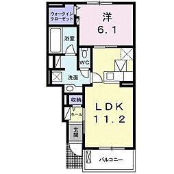 アウローラ清水川B 1LDKの間取図画像