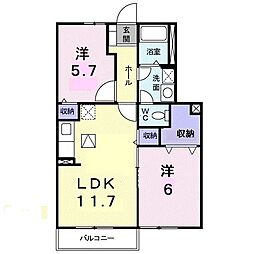裕ハイツ　II 1階2LDKの間取り
