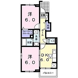 ラヴィエールA 2DKの間取図画像