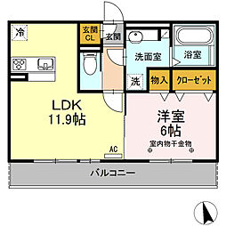 アンソレイエ自由ケ丘 1LDKの間取図画像
