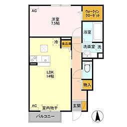 サンクブランシュ　Ｂ 1階1LDKの間取り