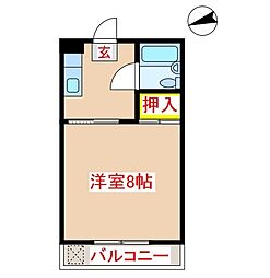 クリスタルハイム 1Kの間取図画像