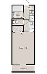 ピーススクエア南内町 2階1Kの間取り