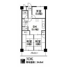 ジュネス21 4階3DKの間取り