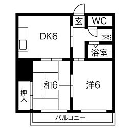 マンション服部 2DKの間取図画像