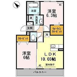 ライジングサン西宮B 2LDKの間取図画像